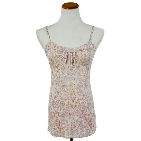 Vintage Intimately Free People Pink & Yellow Paisley Empire Waist Cami Top Y2K - Picture 1 of 12